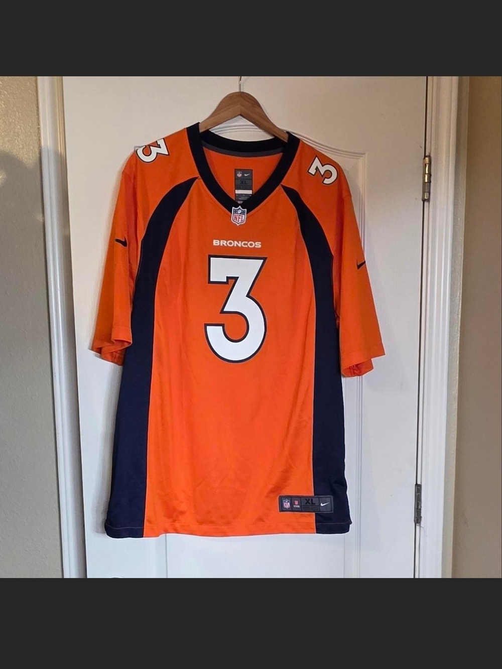 NFL Orange and Navy Men's #3 Football Jersey